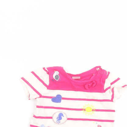 Mini Club Baby White Striped Cotton Basic T-Shirt Size 0-3 Months Round Neck