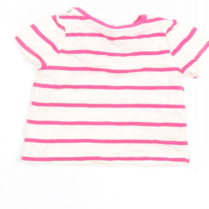 Mini Club Baby White Striped Cotton Basic T-Shirt Size 0-3 Months Round Neck