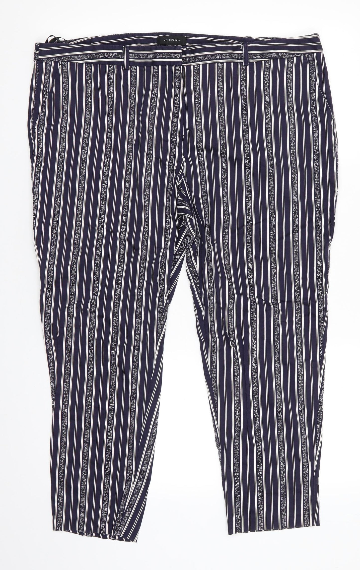 Atmoshphere Womens Blue Striped Cotton Cropped Trousers Size 20 L24 in Regular