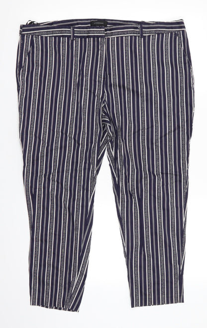 Atmoshphere Womens Blue Striped Cotton Cropped Trousers Size 20 L24 in Regular