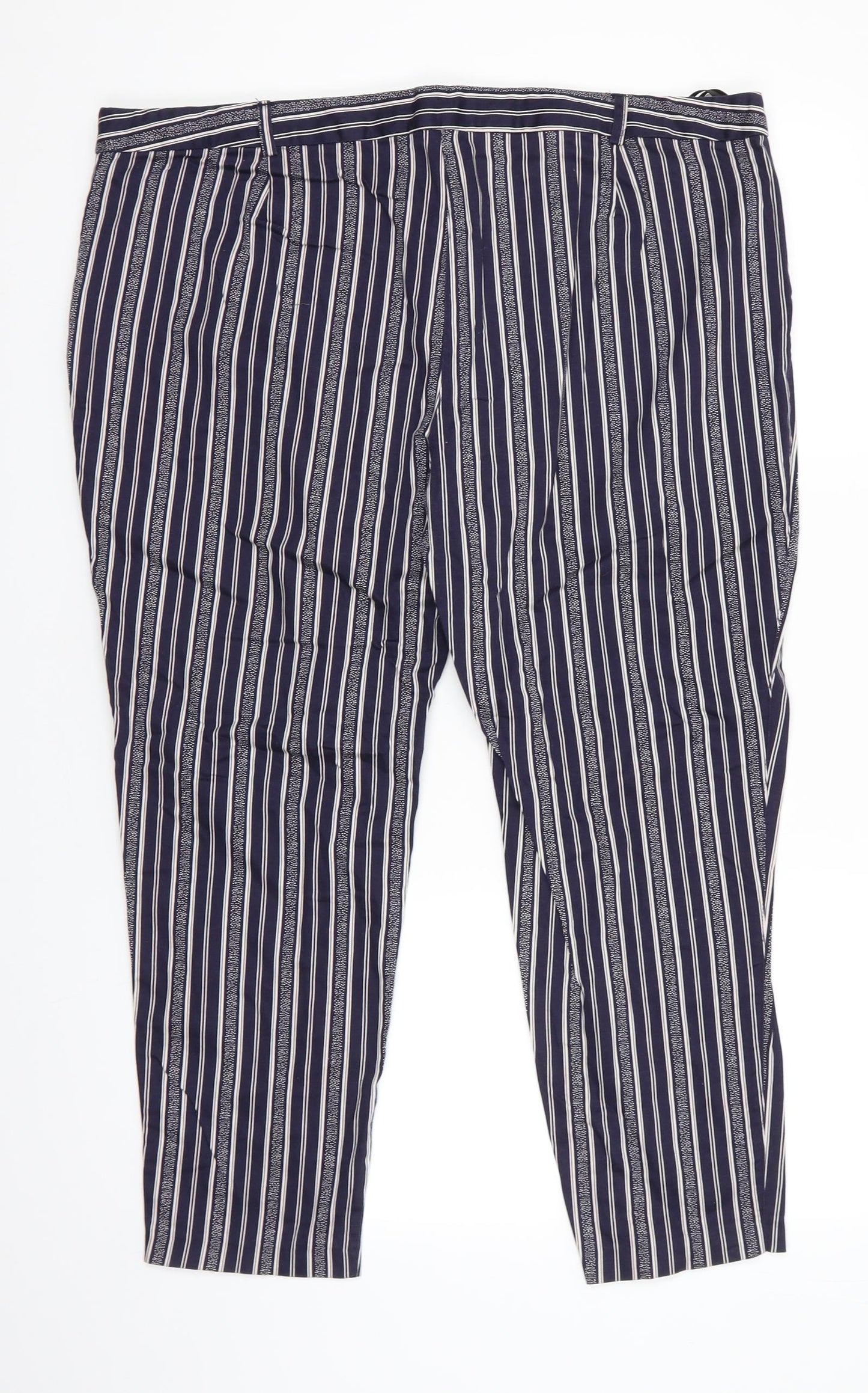 Atmoshphere Womens Blue Striped Cotton Cropped Trousers Size 20 L24 in Regular