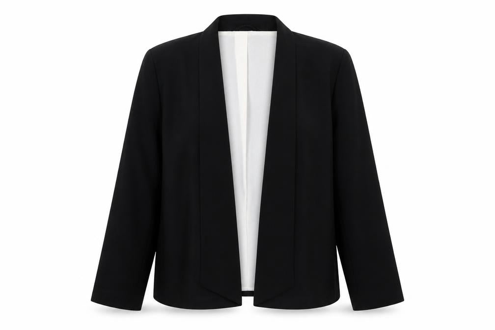 Front view of W by BHS women’s black jacket, size UK 16, - subtle waterfall effect