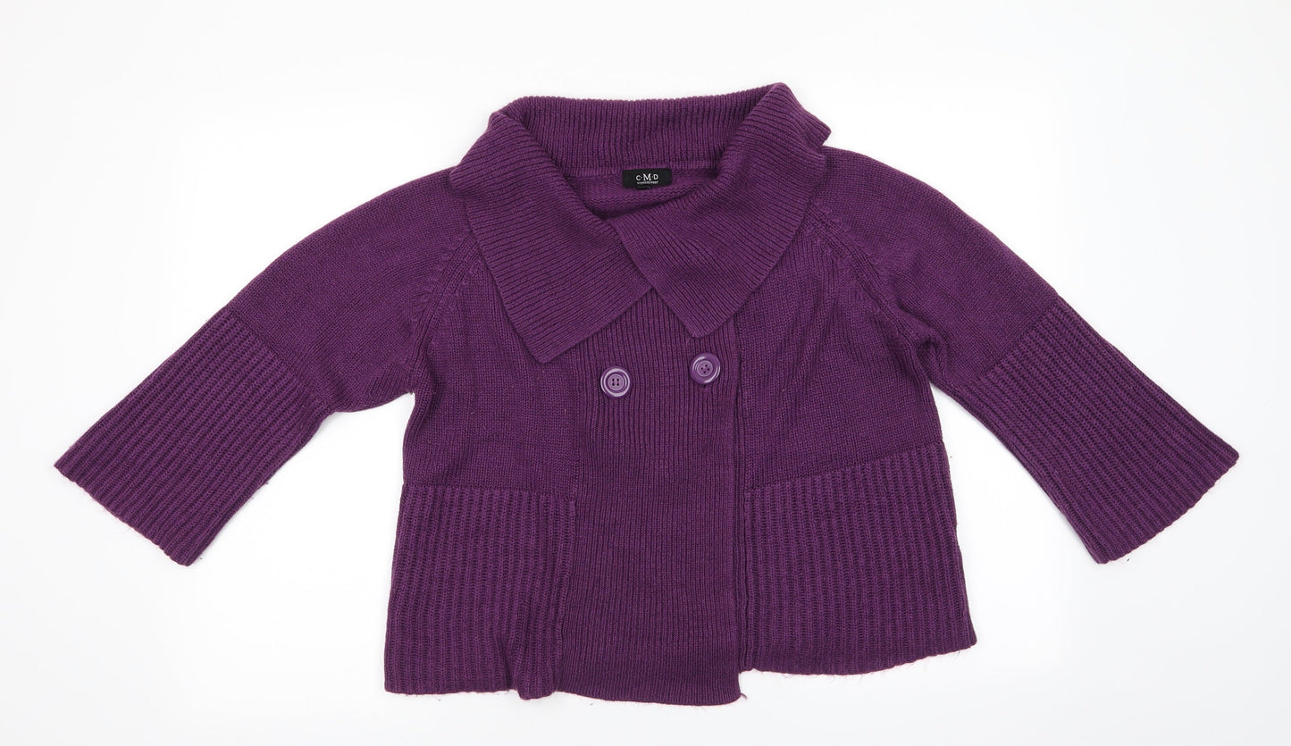CMD Womenswear Womens Purple Collared  Acrylic Cardigan Jumper Size S   - Large Collar
