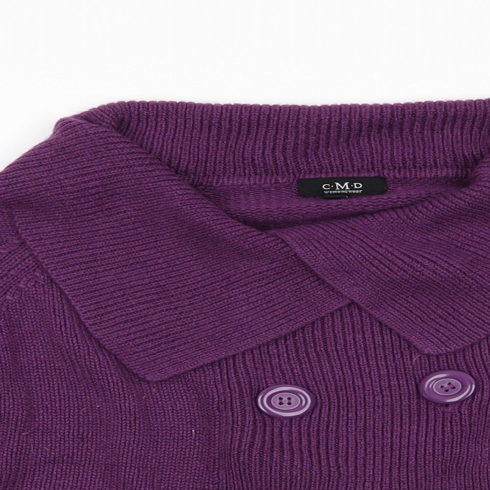 CMD Womenswear Womens Purple Collared  Acrylic Cardigan Jumper Size S   - Large Collar