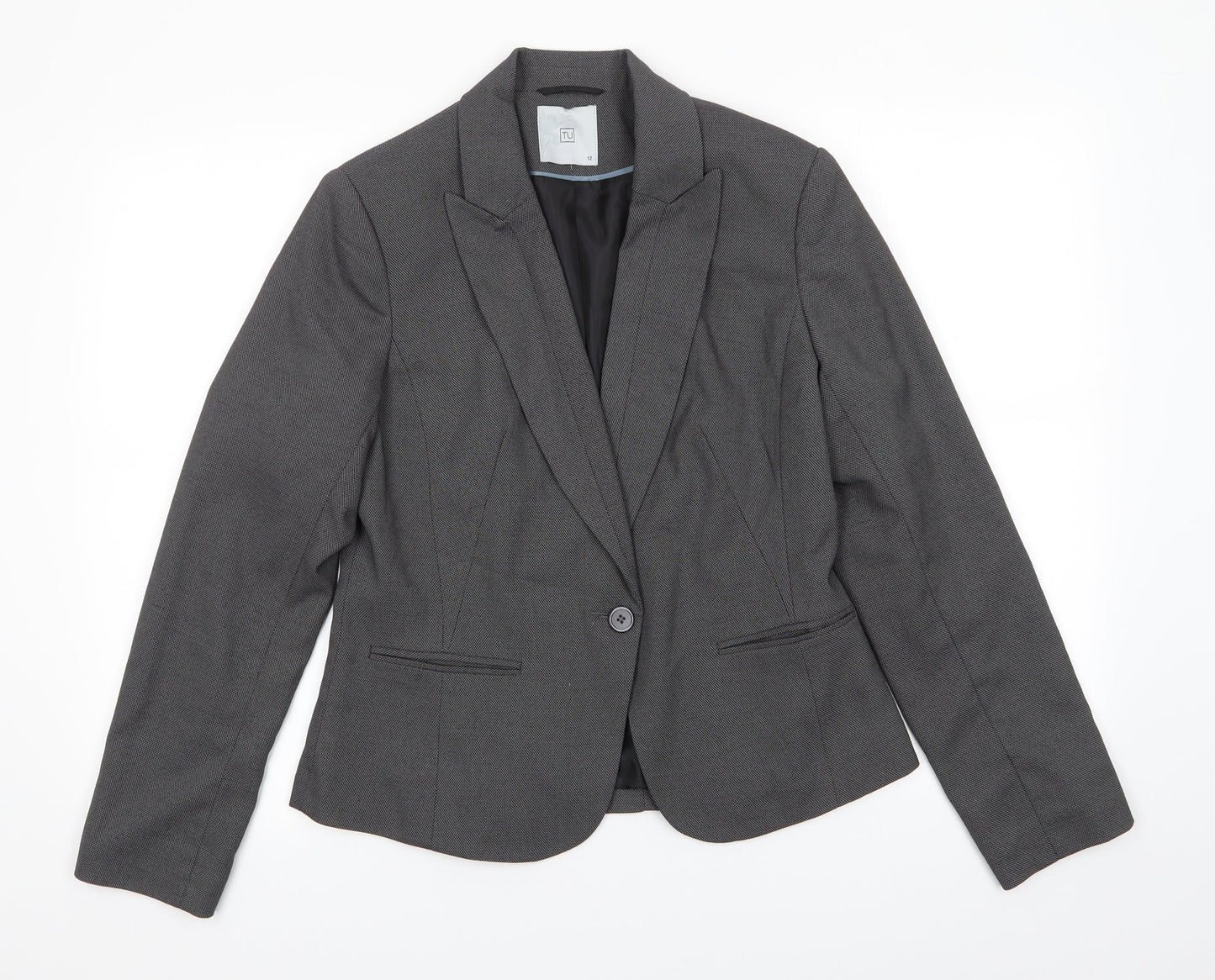 TU Womens Grey Polka Dot Polyester Jacket Suit Jacket Size 12
