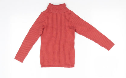 George Girls Orange Roll Neck  Cotton Pullover Jumper Size 7-8 Years   - Rust Coloured