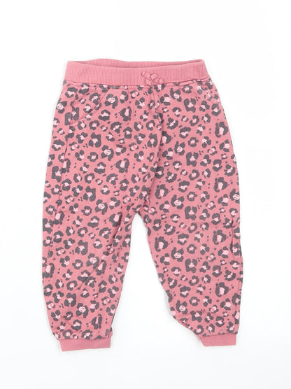 Disney at George Girls Pink Animal Print Cotton Jogger Trousers Size 12-18 Months