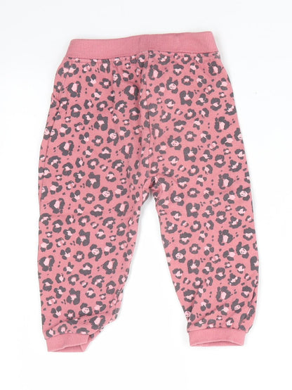 Disney at George Girls Pink Animal Print Cotton Jogger Trousers Size 12-18 Months