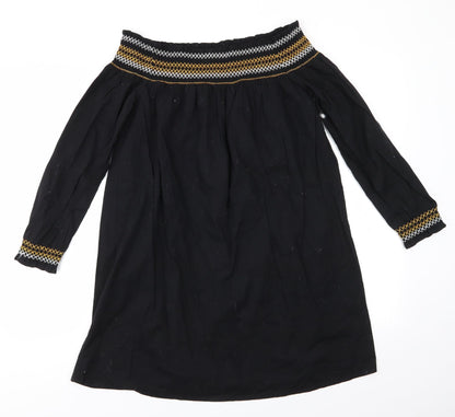 River Island Womens Black Geometric Cotton A-Line  Size 10  Off the Shoulder  - Elasticated shoulders