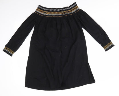 River Island Womens Black Geometric Cotton A-Line  Size 10  Off the Shoulder  - Elasticated shoulders