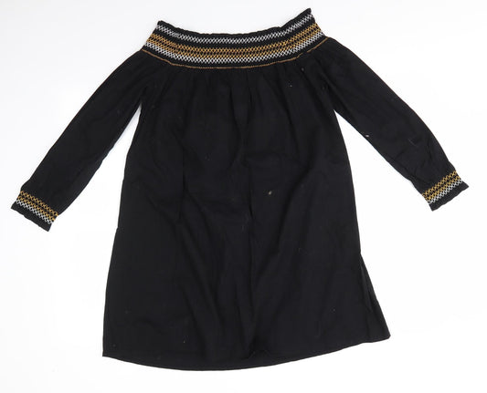 River Island Womens Black Geometric Cotton A-Line  Size 10  Off the Shoulder  - Elasticated shoulders