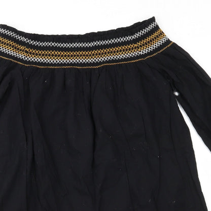 River Island Womens Black Geometric Cotton A-Line  Size 10  Off the Shoulder  - Elasticated shoulders