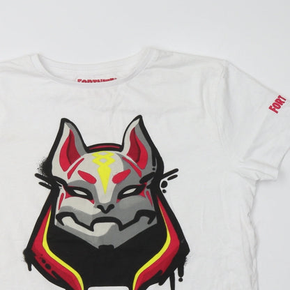 Primark Womens White  Cotton Basic Polo Size L Crew Neck - Fortnite