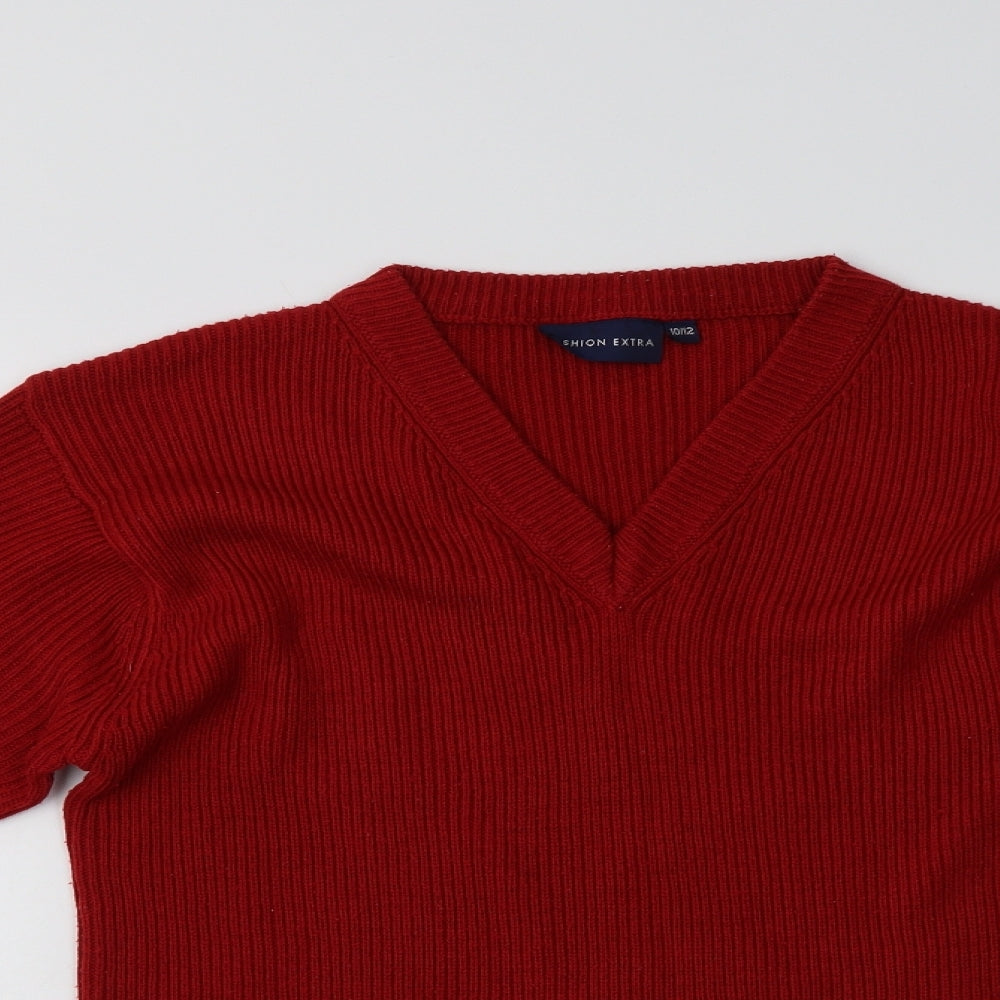 Fashion Extra Mens Red V-Neck  Acrylic Pullover Jumper