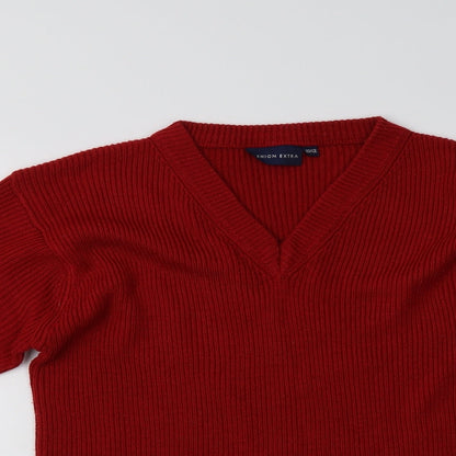 Fashion Extra Mens Red V-Neck  Acrylic Pullover Jumper