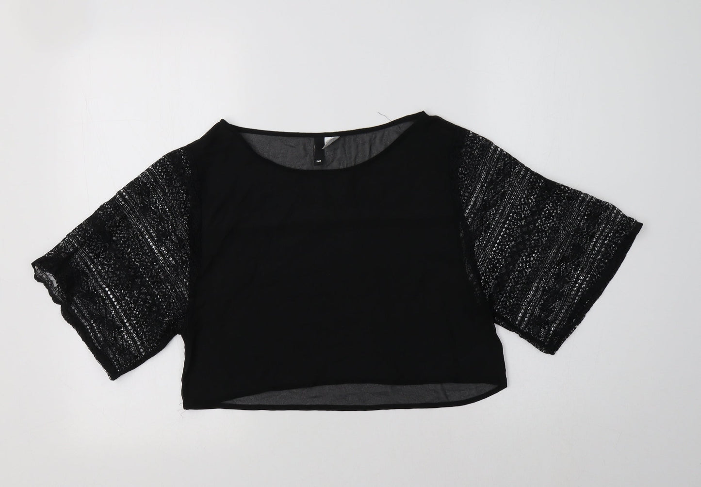 Womens UK Size 8 H&M Black Cropped Blouse