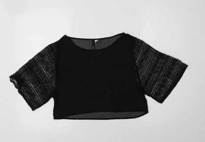 Womens UK Size 8 H&M Black Cropped Blouse