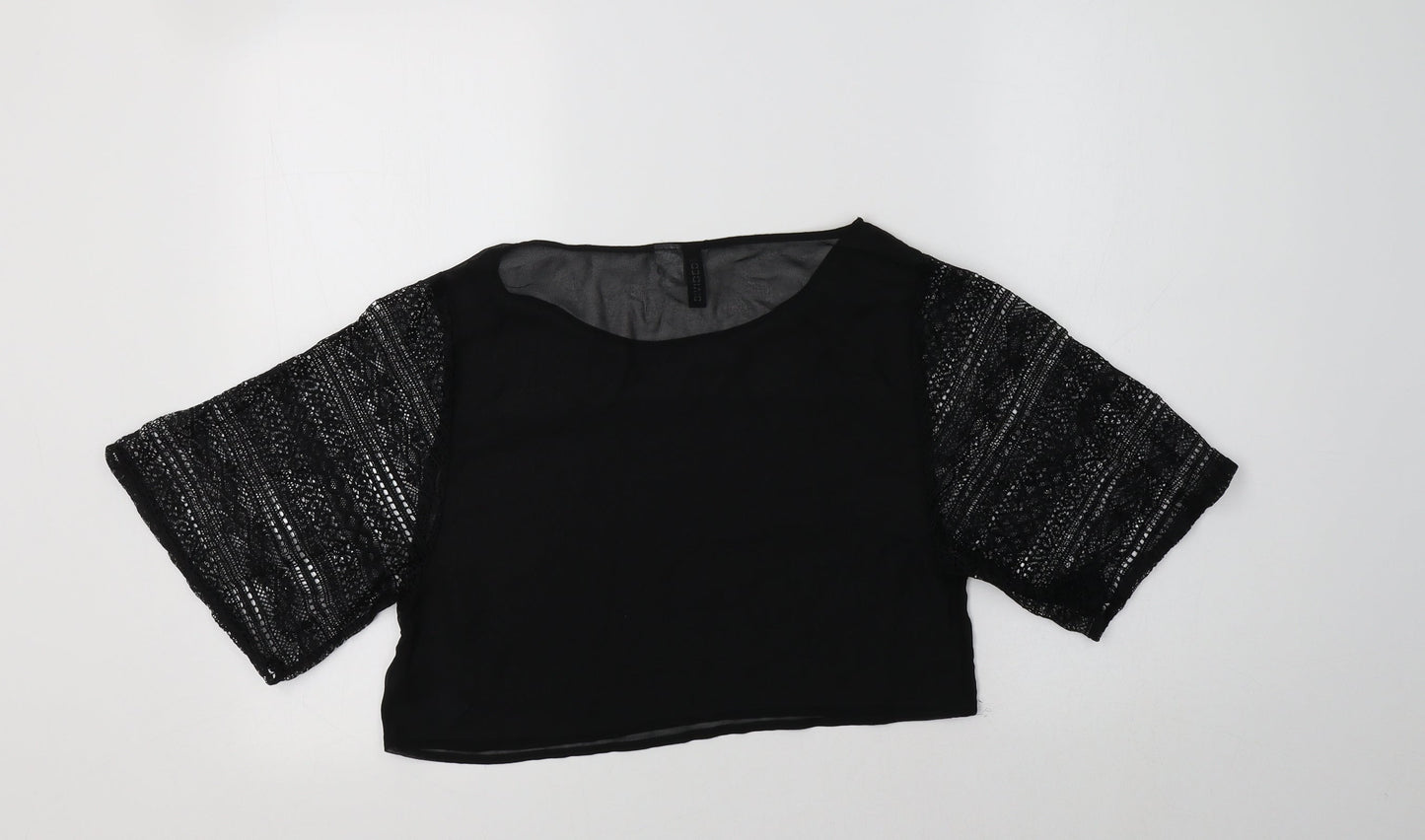 Womens UK Size 8 H&M Black Cropped Blouse