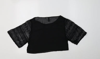 Womens UK Size 8 H&M Black Cropped Blouse