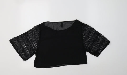 Womens UK Size 8 H&M Black Cropped Blouse