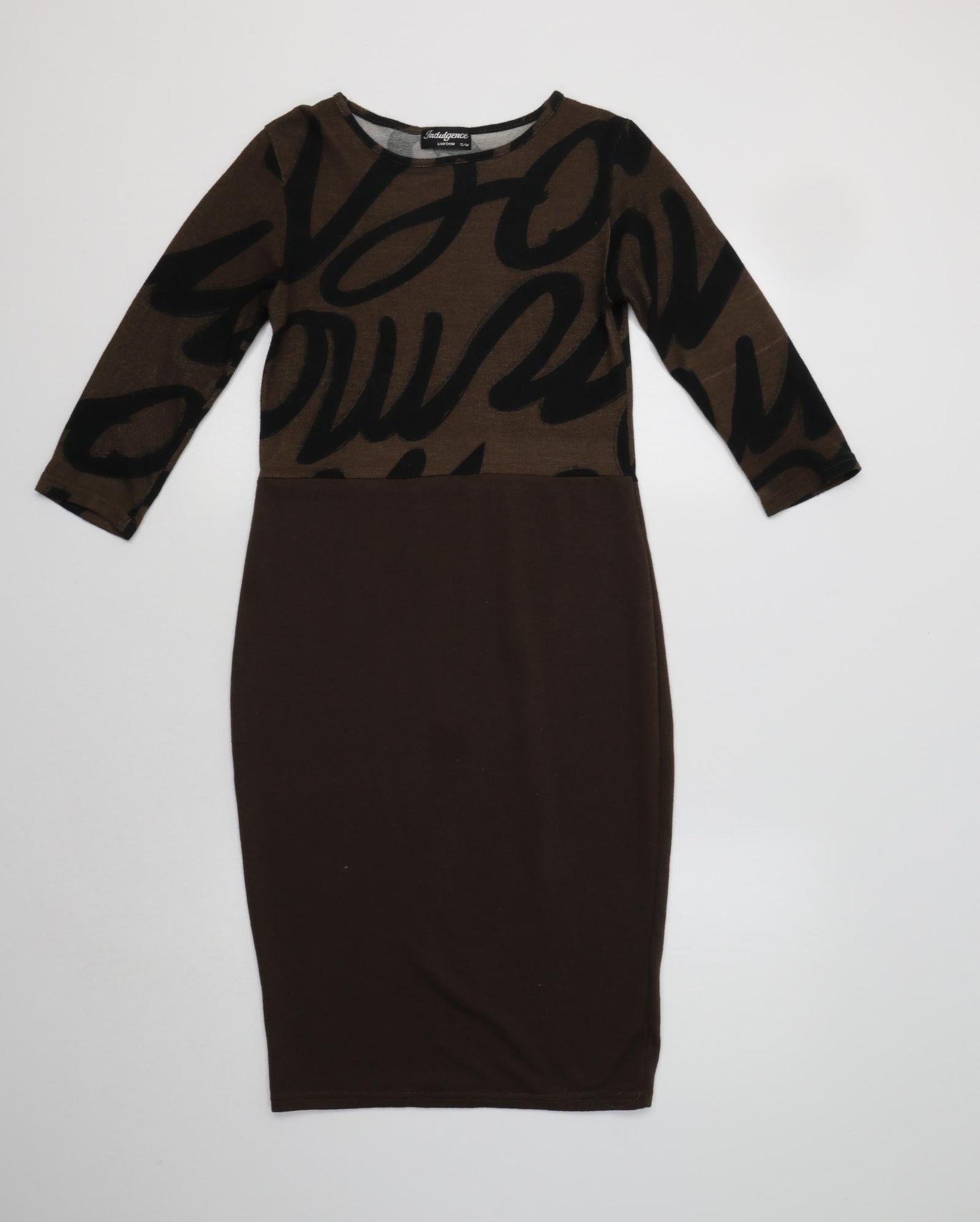 Indulgence Womens Brown Geometric Polyester Bodycon  Size S  Crew Neck