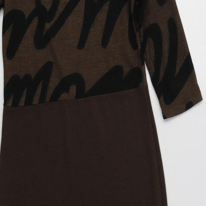 Indulgence Womens Brown Geometric Polyester Bodycon  Size S  Crew Neck