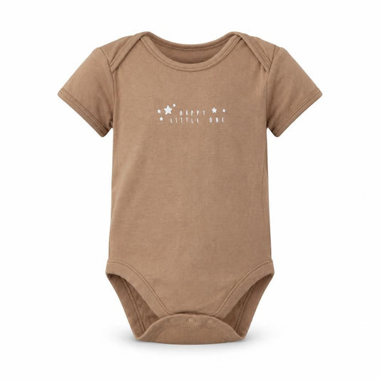 Front view of George Baby Beige Cotton Romper One-Piece, size 6-9, Months