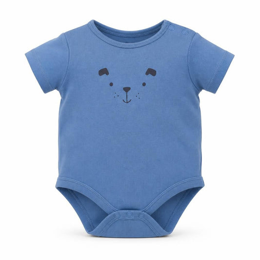 Front view of F&F Baby Blue Cotton Romper One-Piece, size 6-9, Months