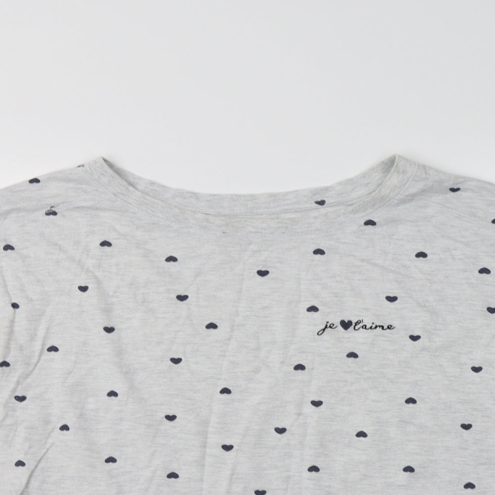 F&F Womens Grey Geometric Cotton Top Pyjama Top Size 8   - Heart Print
