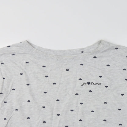 F&F Womens Grey Geometric Cotton Top Pyjama Top Size 8   - Heart Print