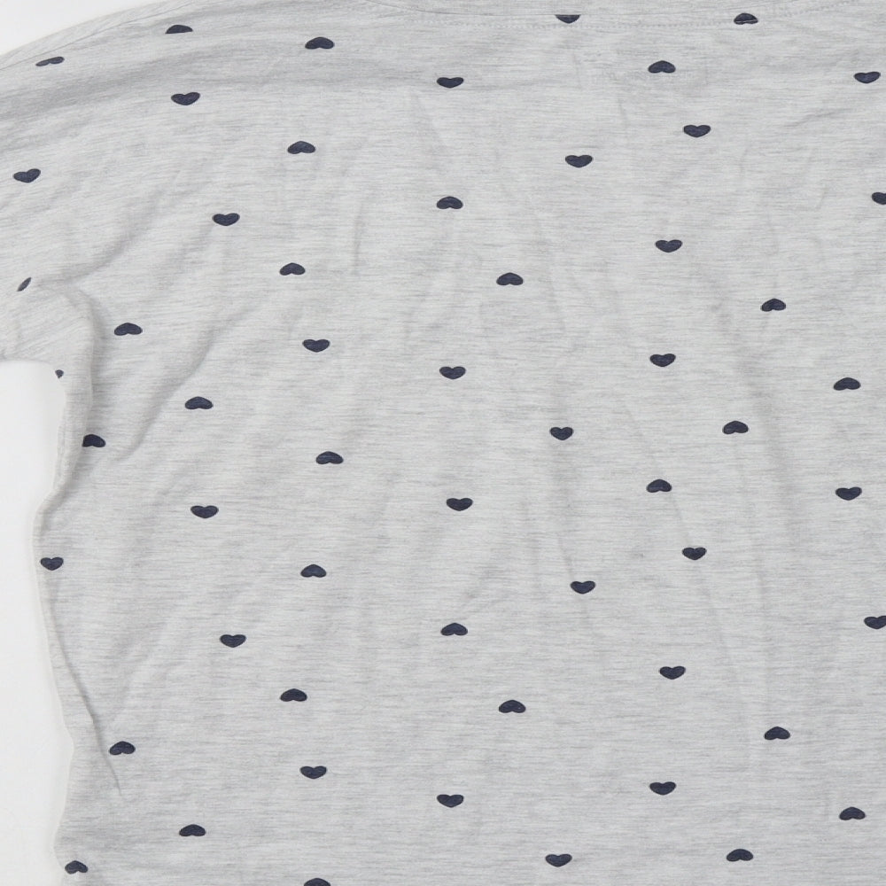 F&F Womens Grey Geometric Cotton Top Pyjama Top Size 8   - Heart Print