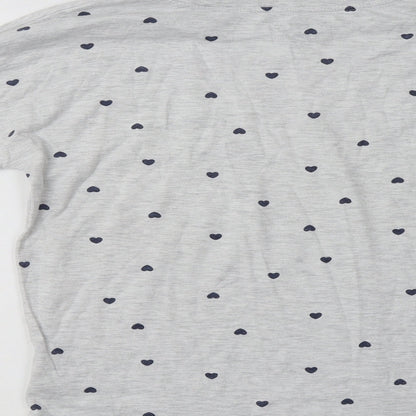 F&F Womens Grey Geometric Cotton Top Pyjama Top Size 8   - Heart Print