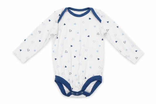 Front view of Tu Baby White Geometric Cotton Romper One-Piece, size 6-9, Months