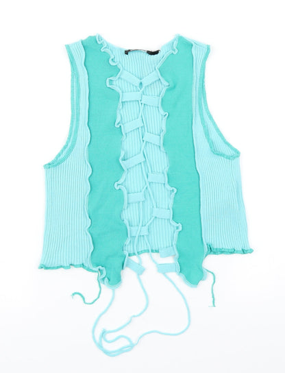 Boohoo Womens Green  Acrylic Basic T-Shirt Size M V-Neck