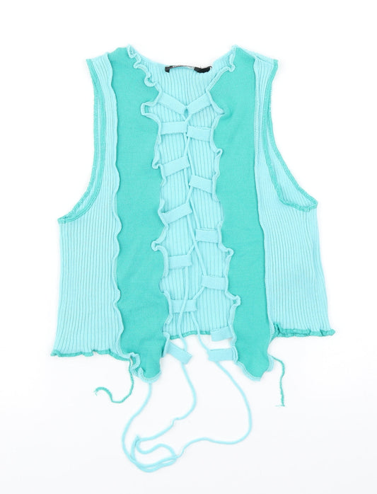 Boohoo Womens Green  Acrylic Basic T-Shirt Size M V-Neck