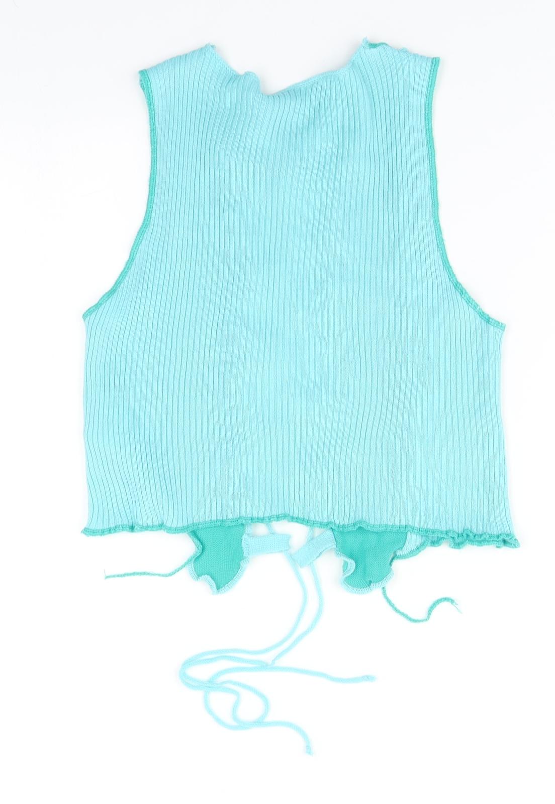 Boohoo Womens Green  Acrylic Basic T-Shirt Size M V-Neck