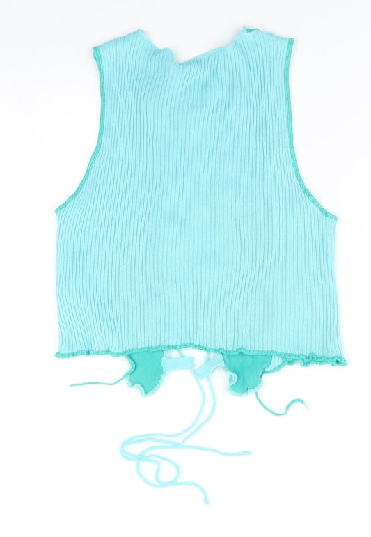 Boohoo Womens Green  Acrylic Basic T-Shirt Size M V-Neck