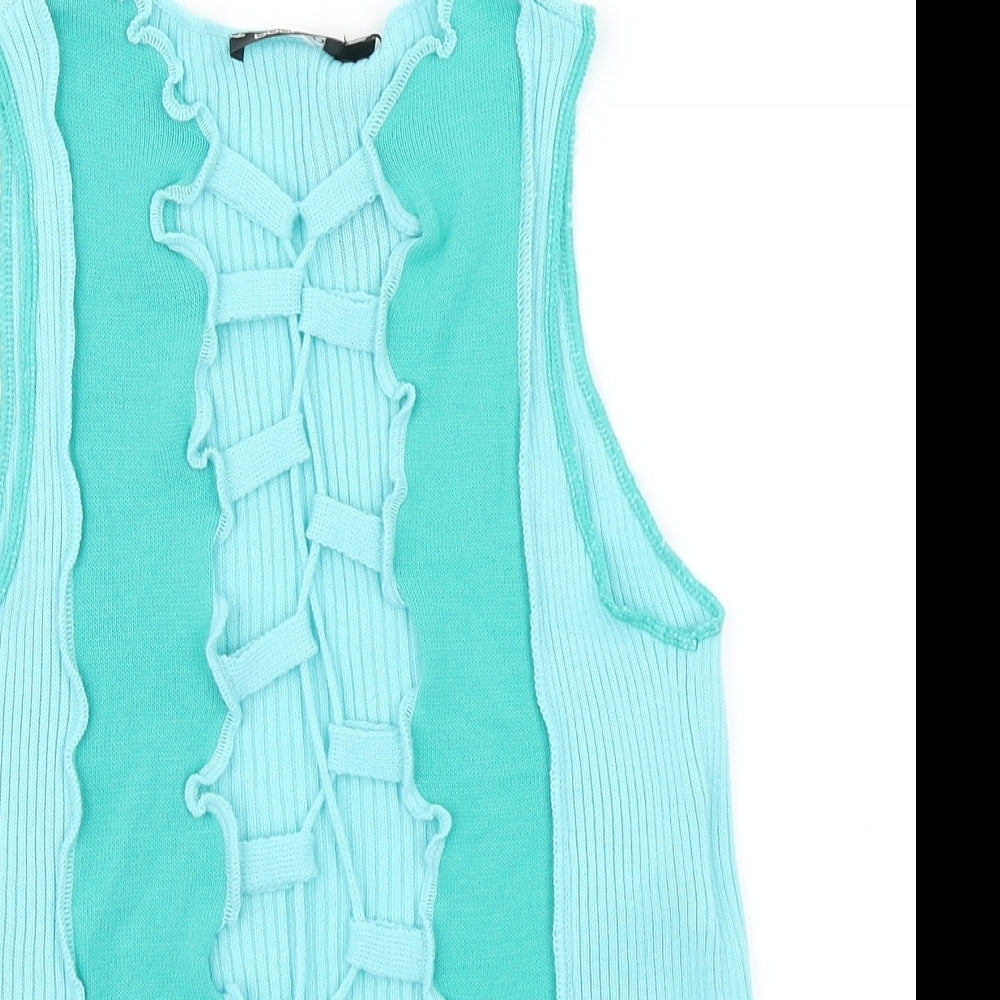 Boohoo Womens Green  Acrylic Basic T-Shirt Size M V-Neck