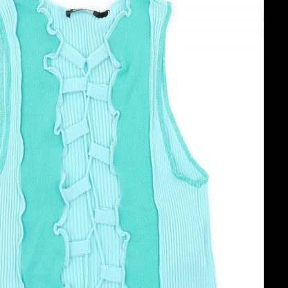 Boohoo Womens Green  Acrylic Basic T-Shirt Size M V-Neck