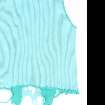 Boohoo Womens Green  Acrylic Basic T-Shirt Size M V-Neck