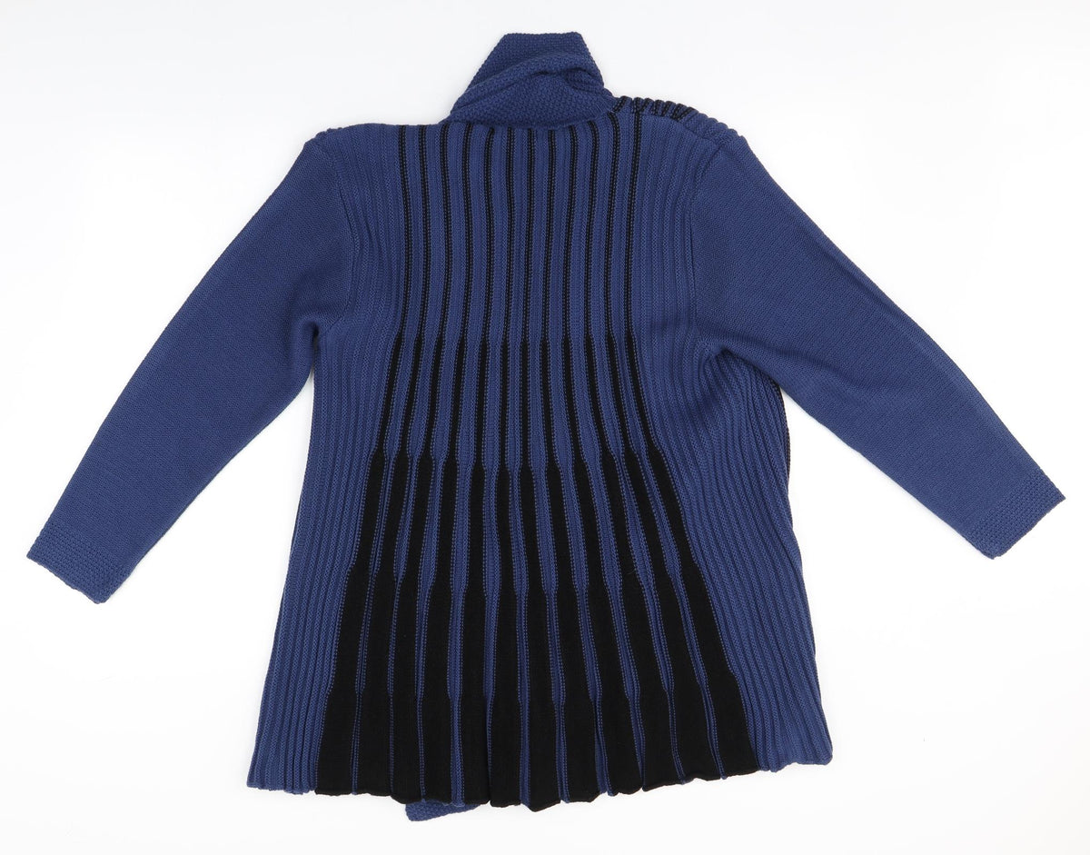Back view of Glimpse Design women’s blue overcoat coatigan, size S