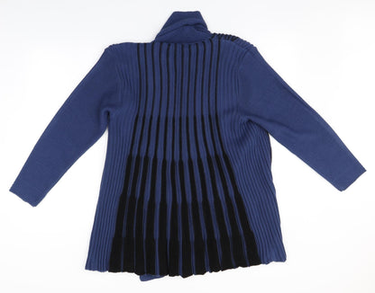 Back view of Glimpse Design women’s blue overcoat coatigan, size S