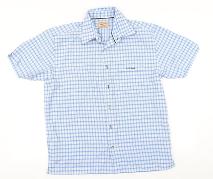 Thomas Brown Mens Blue Plaid Modal  Button-Up Size L Collared