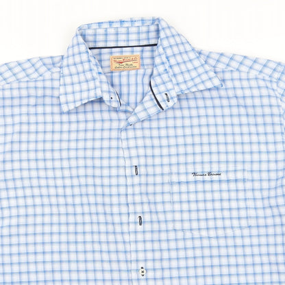 Thomas Brown Mens Blue Plaid Modal  Button-Up Size L Collared