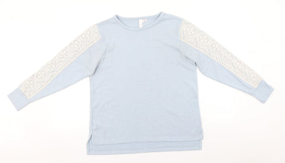 Additional front view of Flora Nikrooz women’s blue round neck cotton jumper, size S