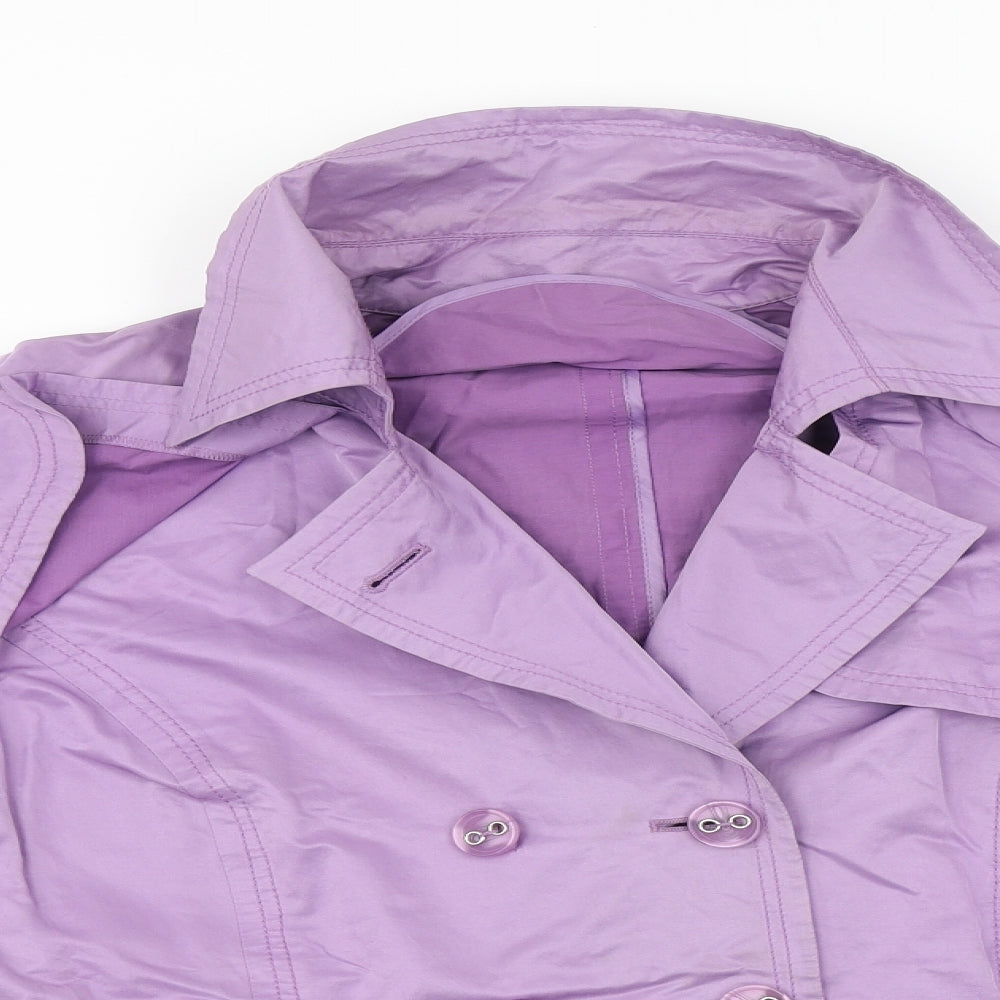 Close-up detail of Kapalua women’s blue overcoat jacket, size UK 12