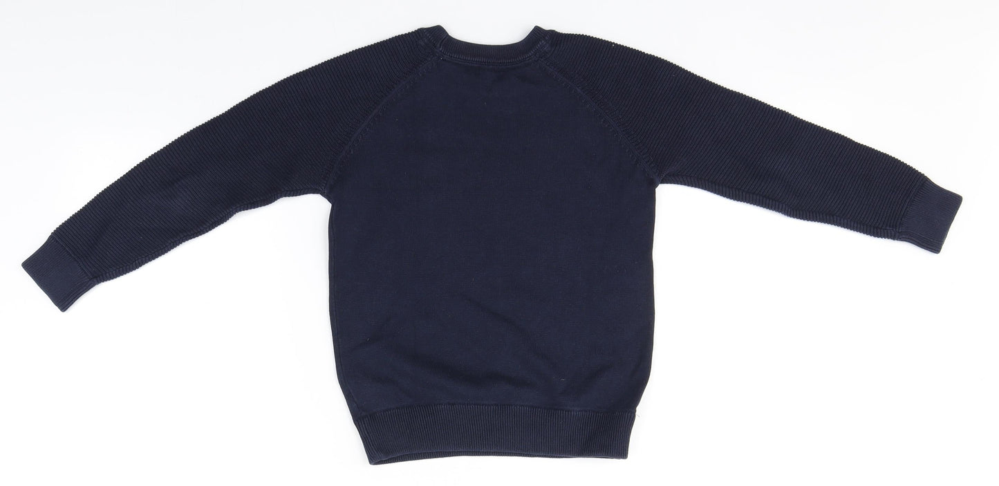 Marks and Spencer Boys Blue Round Neck  Cotton Pullover Jumper Size 6-7 Years