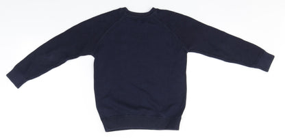 Marks and Spencer Boys Blue Round Neck  Cotton Pullover Jumper Size 6-7 Years