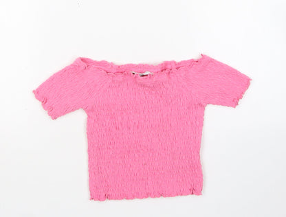 Primark Girls Pink  Polyester Basic Blouse Size 6-7 Years Boat Neck