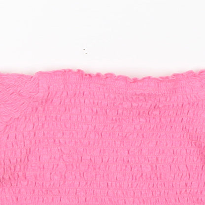 Primark Girls Pink  Polyester Basic Blouse Size 6-7 Years Boat Neck